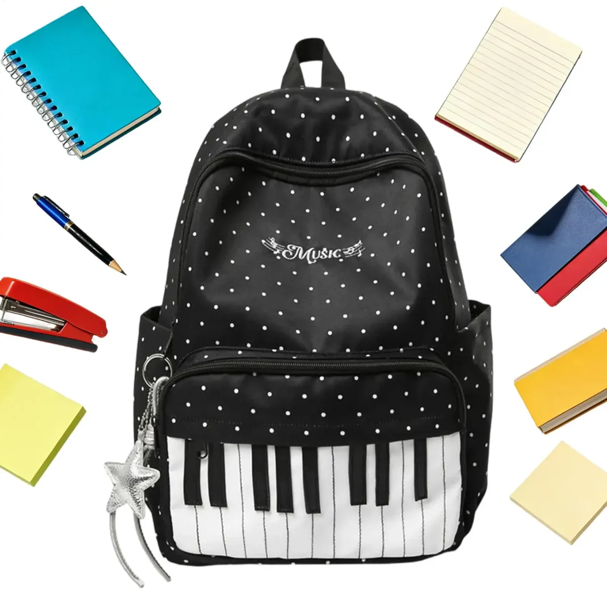 sac à dos de voyage imprimé piano, grande capacité, léger, pour ordinateur portable, randonnée, université, avion, étudiants, usage quotidien