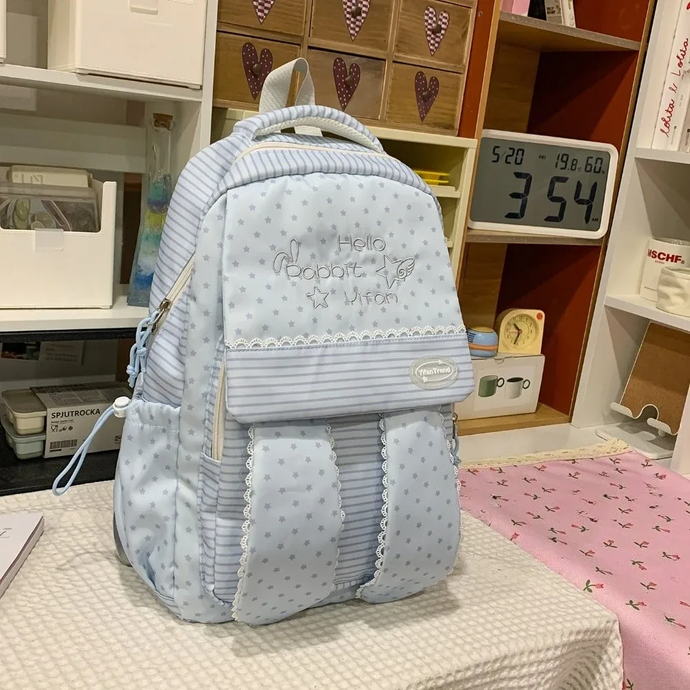 sac à dos tendance pour femme à motif pois avec oreilles de lapin, grande capacité, idéal pour les étudiants et les trajets quotidiens