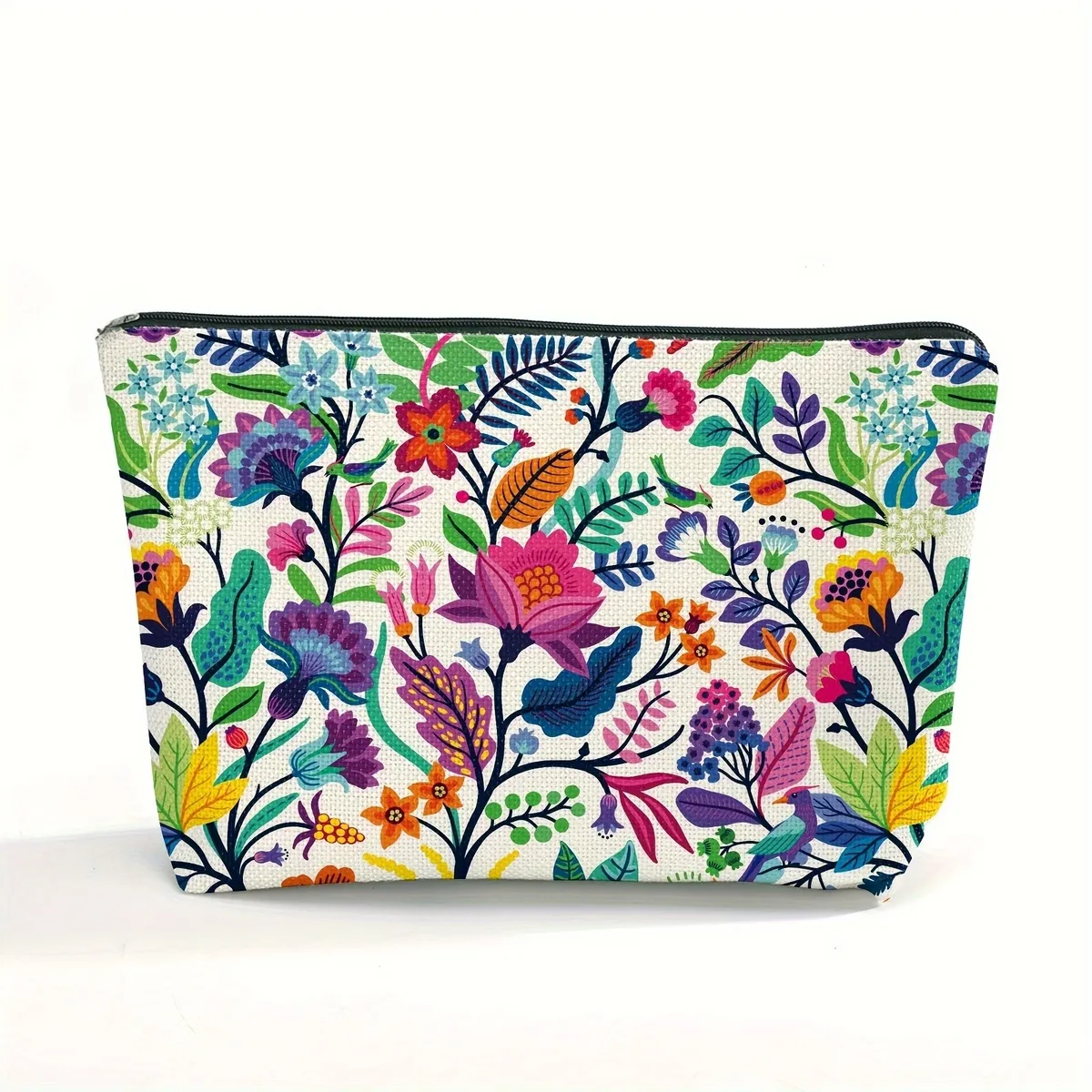 trousse de maquillage en forme de vigne boisée, fleurs paisley lumineuses, sac à cosmétiques imprimé, trousse de toilette en polyester durable pour voyage
