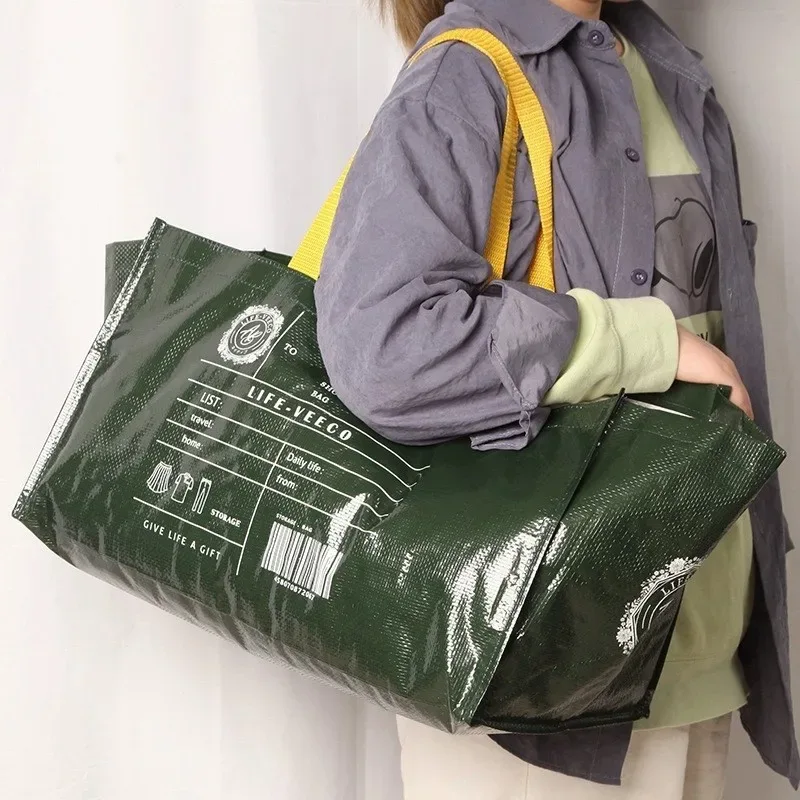 grand sac de courses étanche réutilisable, fourre-tout tissé, sac à bandoulière pliable pour épicerie, rangement de vêtements de plage, sac à main portable