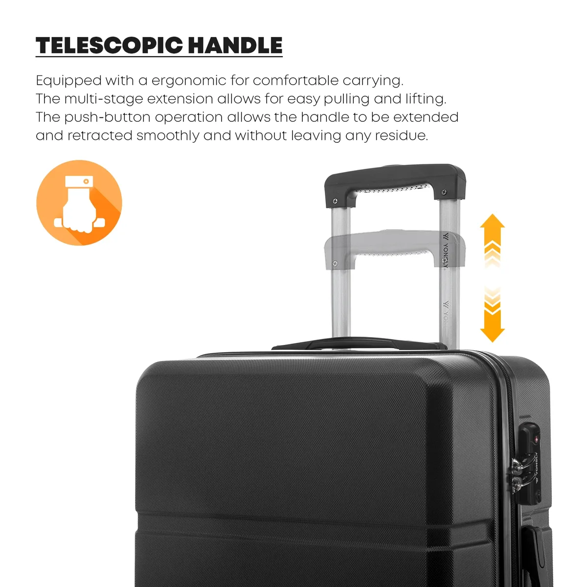 valise yonsly 20/24/28 pouces avec fermeture éclair ykk, serrure tsa 4 360 ° valise rigide à roulettes avec poignée en caoutchouc souple, unisexe, élégante et minimaliste, idéale pour les courts séjours.