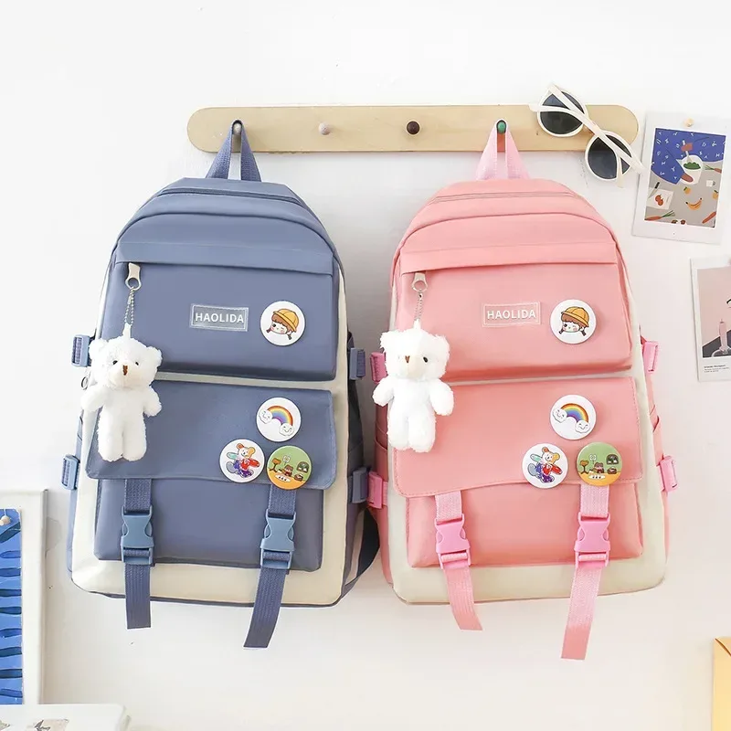 sac dos polyester violet clair gris blanc badgeurs mignons accessoires bricolage voyage école adolescente