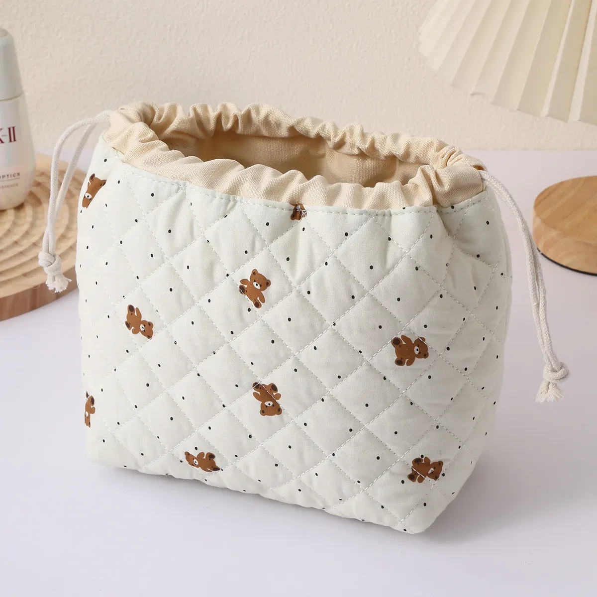 sac de rangement portable de voyage grande capacité avec cordon de serrage, en forme de coquille, mignon, de niche, pochette de rangement polyvalente en coton