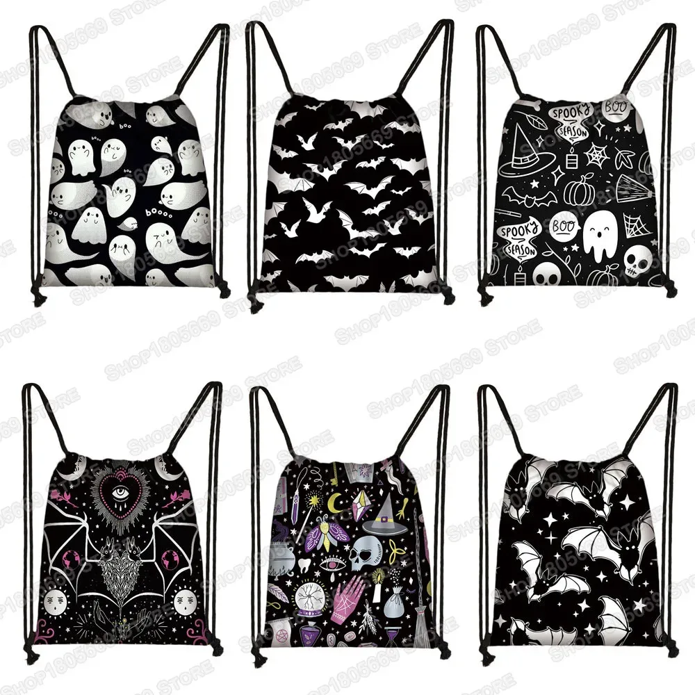 sac à dos gothique imprimé vampire bat ghost, sacs à cordon, sacs à bandoulière pour femmes et hommes, porte-chaussures de voyage