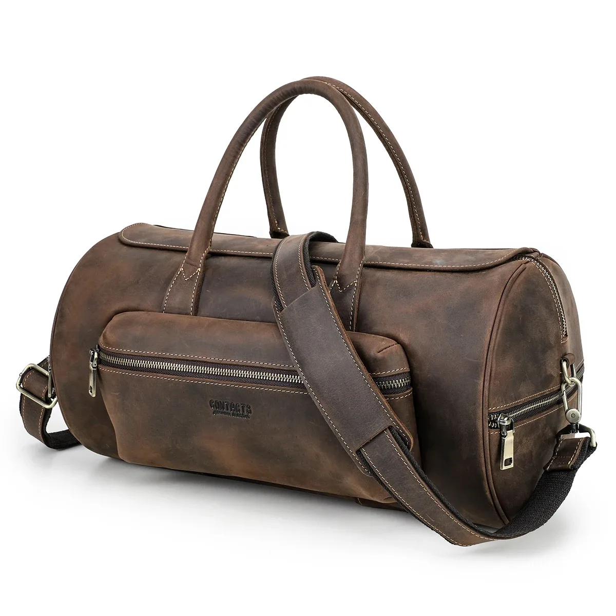sac dos cuir vache crazy horse marron bandoulière amovible poignée supérieure zip doré forme ovale polyvalent homme