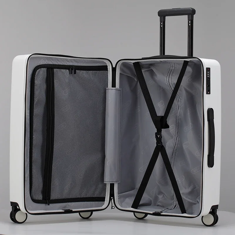 valise abs rigide blanc noir quatre roues poignée fonction téléphone grande capacité voyage famille vacances