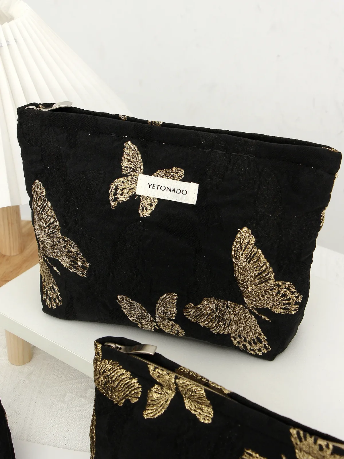 trousse polyester noire papillons dorés motifs voyage cosmétiques maquillage grande capacité multifonctionnelle s m xl