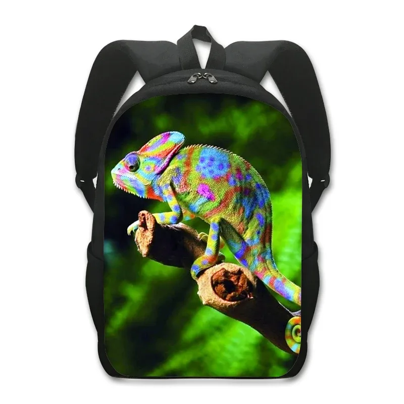 sac à dos imprimé animal de compagnie de 16 pouces pour femme et enfant, fourre-tout d'école, de voyage, avec grenouille, caméléon, serpent, araignée, livre, cadeau