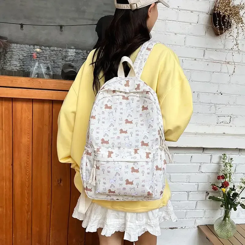 mignon imprimé chiot teckel collège style sac à dos étudiant cartable portable grande capacité sac de voyage girly sac cadeau d'anniversaire