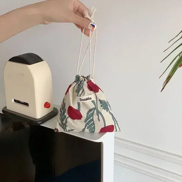 sacs à main de maquillage mignons pour femmes, sac de rangement pour cosmétiques de voyage, porte-monnaie pour rouge à lèvres et grill floral, portefeuille kawaii, petite pochette en poudre