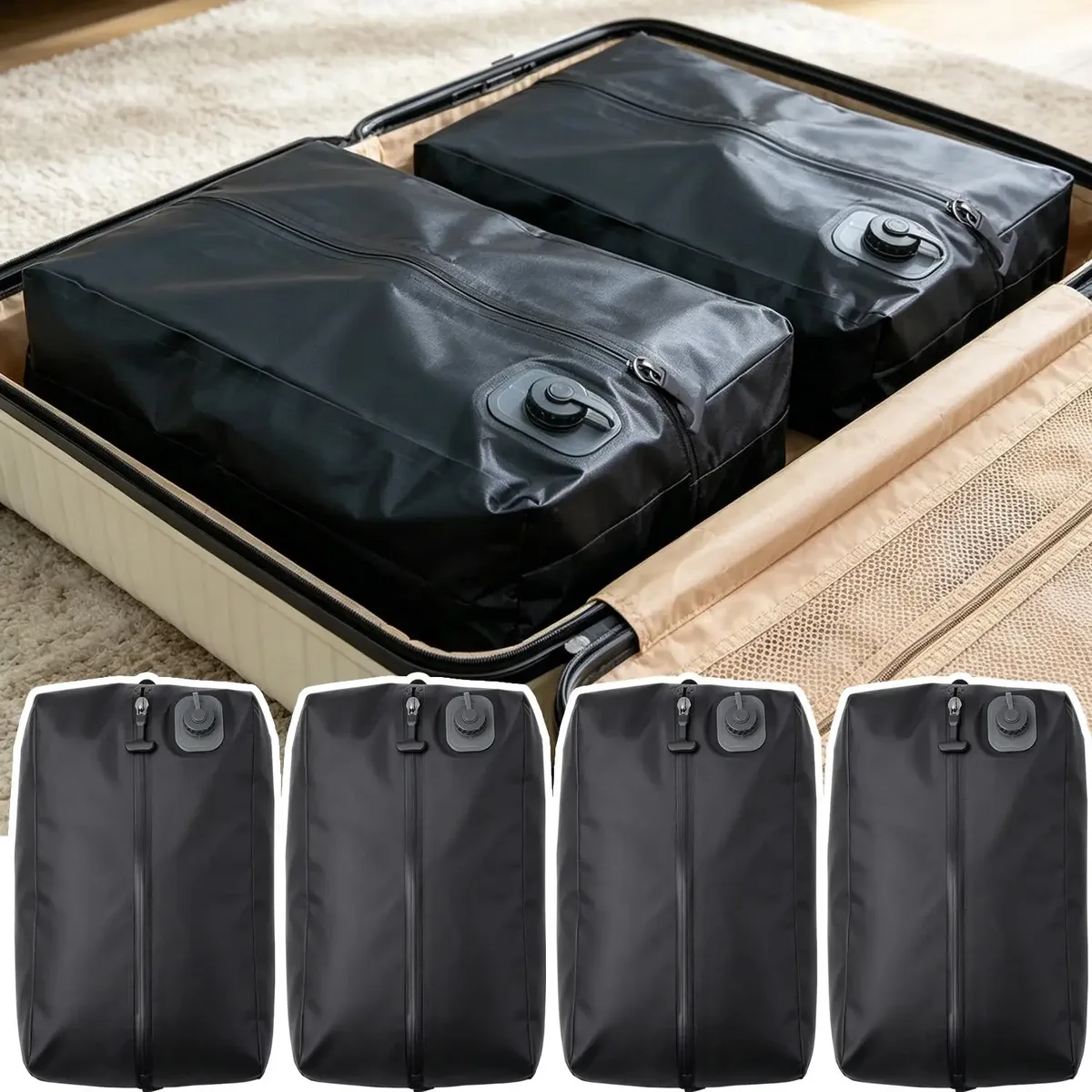 organisateur voyage nylon rose lignes verticales motif gris sac compression anti fuite durabilité camping affaires déménagement rangement vêtements literie