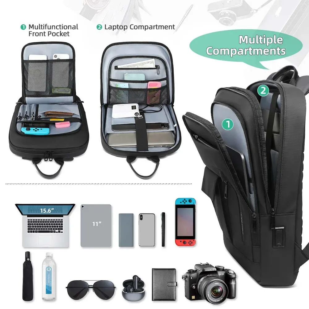 ian slim-sac à dos pour ordinateur portable avec port usb pour homme, sac de travail léger pour collège, sac à dos de voyage, 15.6 en effet, affaires