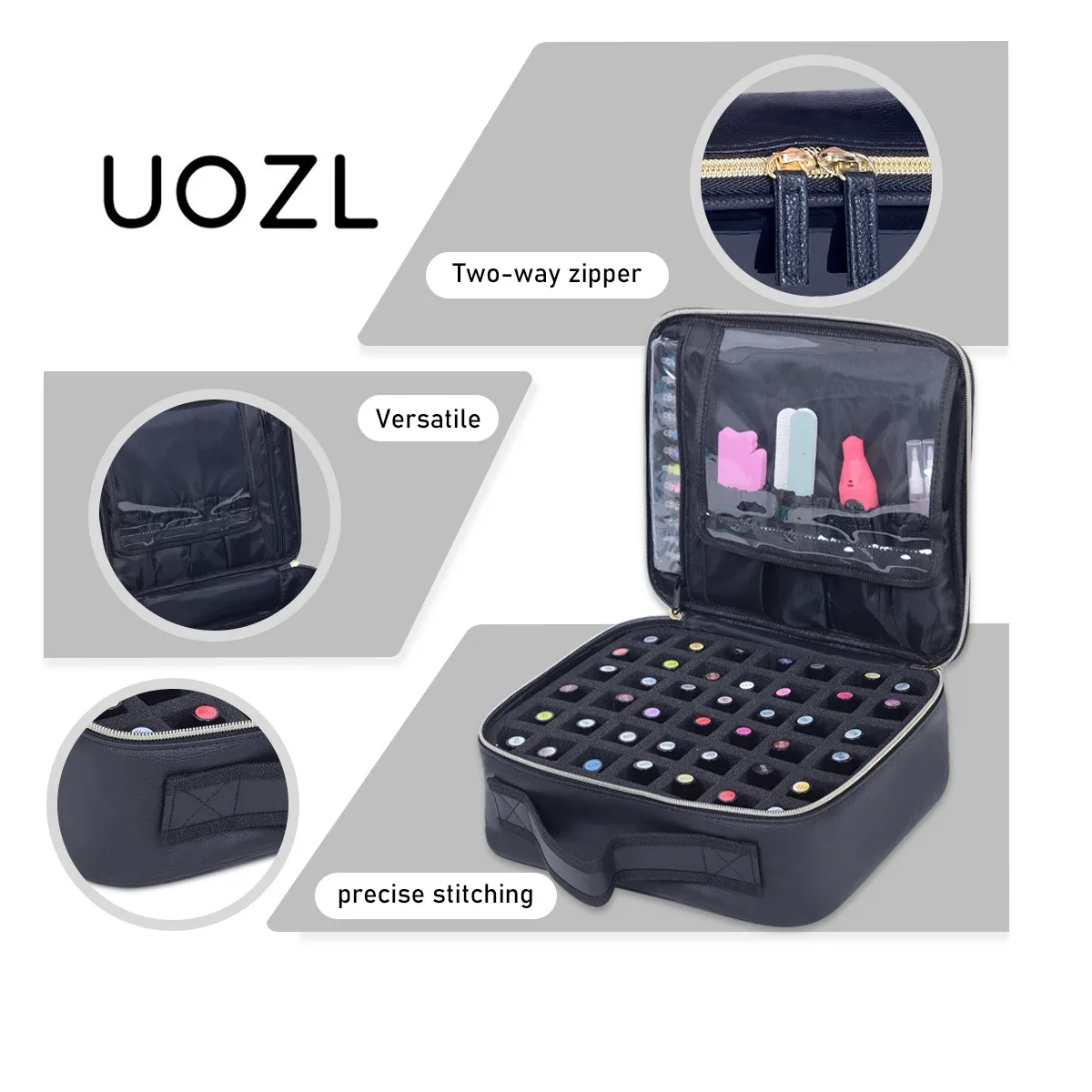uozl organisateur de vernis à ongles de 42 bouteilles, sac de rangement de vernis à ongles portatif en cuir pu, adapté aux amateurs de nail art et aux manucure