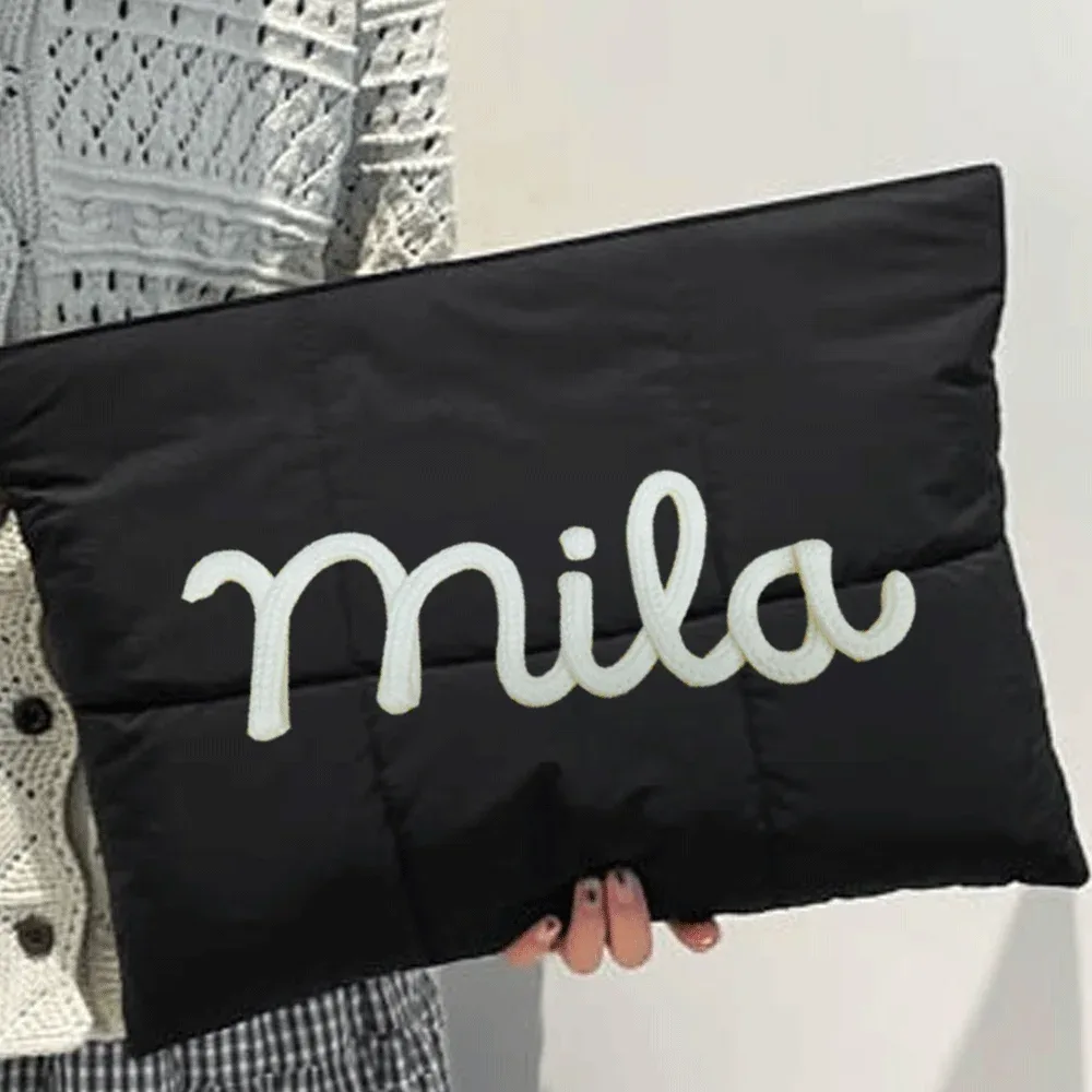 sac pour ordinateur portable personnalisé, étui pour ordinateur portable matelassé avec lettres en chenille personnalisées, housse pour ordinateur portable de 12x16 pouces, cadeau de bureau