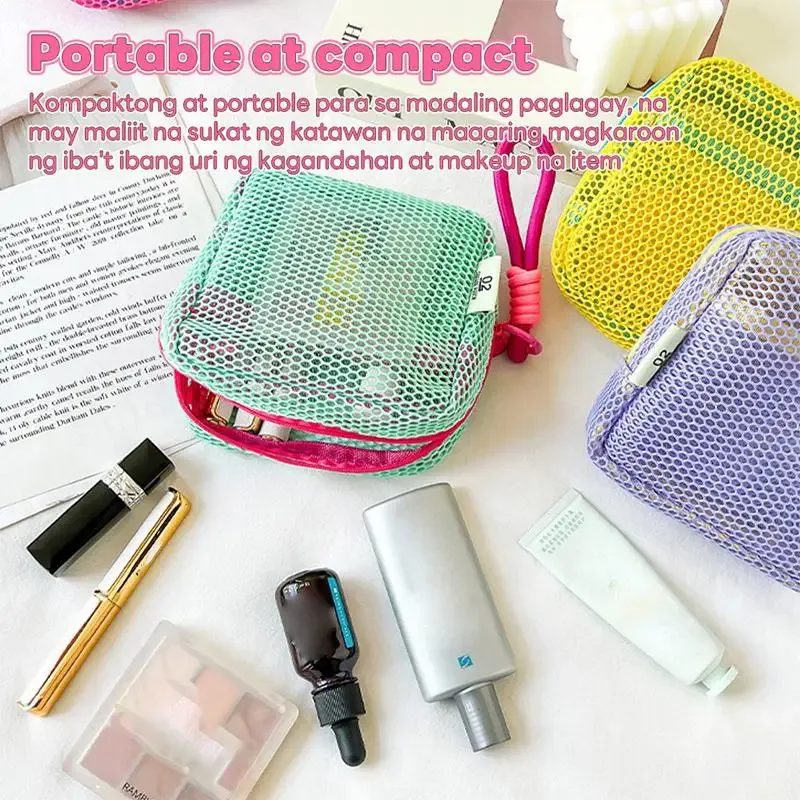 sac de maquillage en maille pour femmes, sac de rangement pour cosmétiques, sac de toilette portable de voyage, sac de rangement pour sous-vêtements
