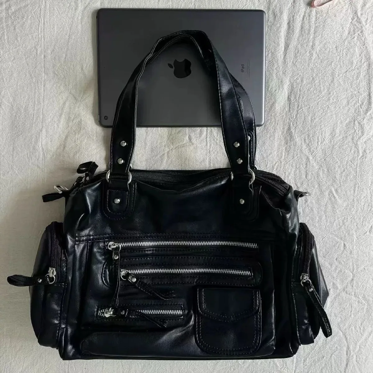 y2k – sacs à bandoulière vintage noirs pour femmes, sac à bandoulière punk gothique, sacs à main multi-poches en cuir pu, fourre-tout de grande capacité à la mode