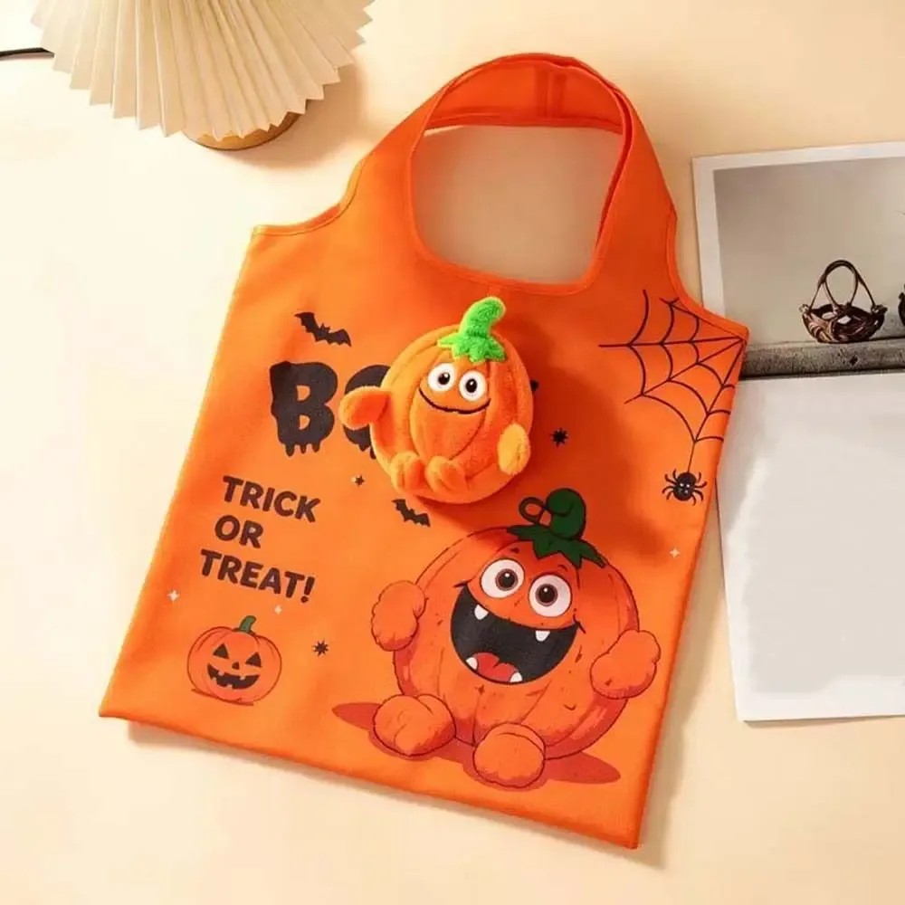 sac fourre-tout d'épicerie halloween couleur unie, mini pochette 2-en-1 compacte, résistante aux déchirures, avec motif de dessin animé, sac à main de poche