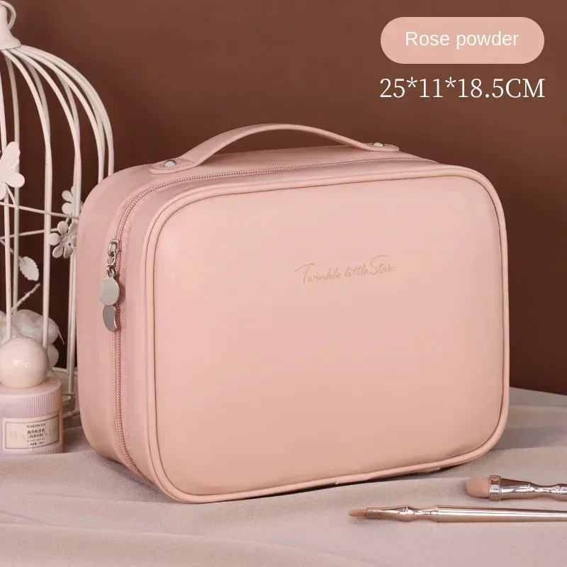 sac de maquillage portable pour femmes, trousse de beauté de voyage avec compartiment pour pinceaux, grande capacité, sac de rangement imperméable pour soins de la peau