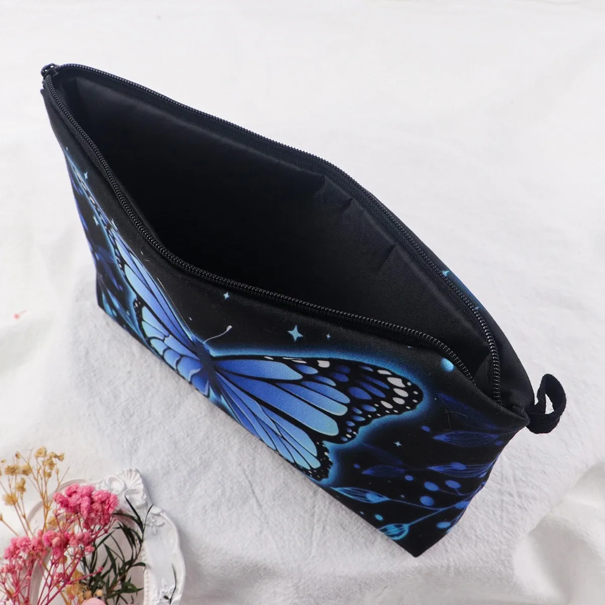 sac de rangement de voyage pour femmes, sac à cosmétiques, trousse de maquillage, trousse de maquillage, trousse de rouge à lèvres à fermeture éclair imprimée, chat mignon