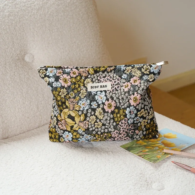 sac de maquillage à fleurs colorées pour femmes, grande capacité, sac de rangement portable pour changement de cosmétiques, trousse de toilette de voyage, sac de doublure de banlieue