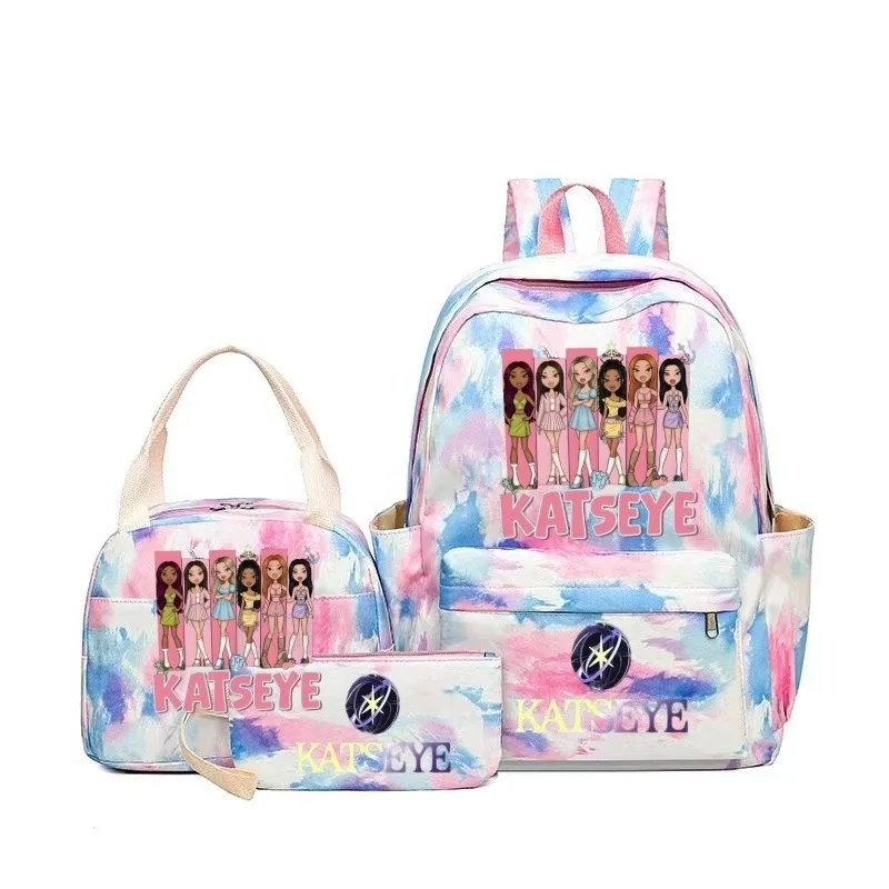 nouveaux sacs à dos katseye à imprimé amusant, 3 pièces/ensemble, sac d'école pour étudiants, sac de voyage pour adolescentes et garçons, sacs à lunch, sac à dos