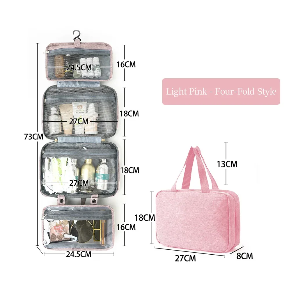 trousse de toilette cosmétique multifonctionnelle, 4 plis, résistante à l'eau, séparation sèche et humide, portable pour voyage, pinceaux cosmétiques, articles de toilette