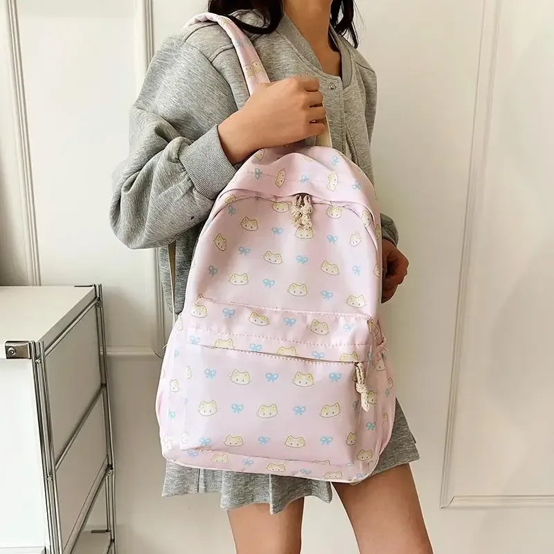 sac à dos imprimé chat de dessin animé mignon, cartable d'étudiant de grande capacité, sac girly délicat et tendance, sacs de voyage portables cadeaux