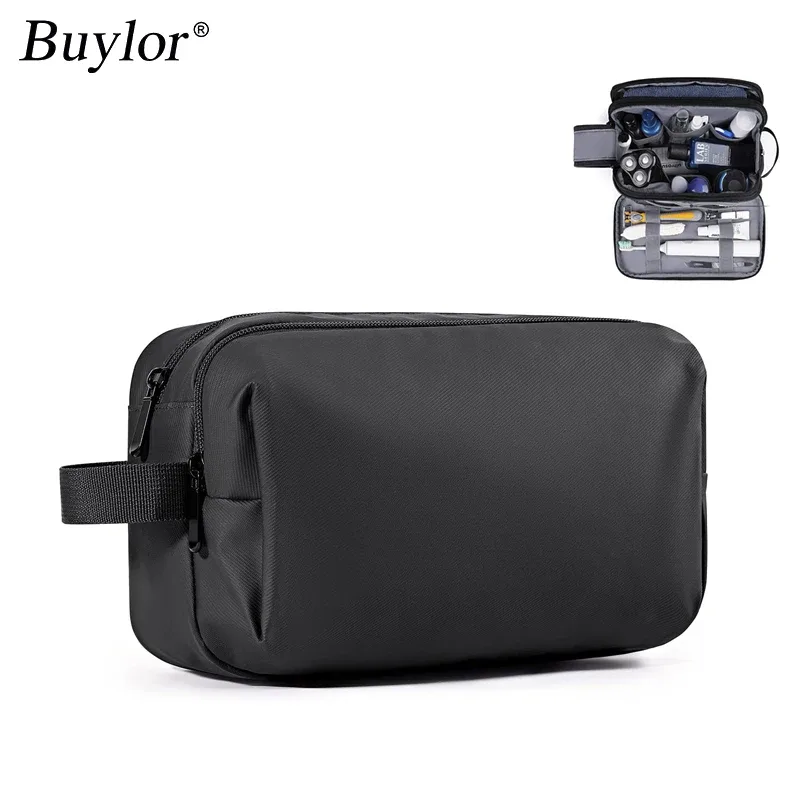 trousse polyester noire organisée voyage cosmétique rasoir maquillage humidifiant sècheporte ordonnancement bouteille pliante extensible