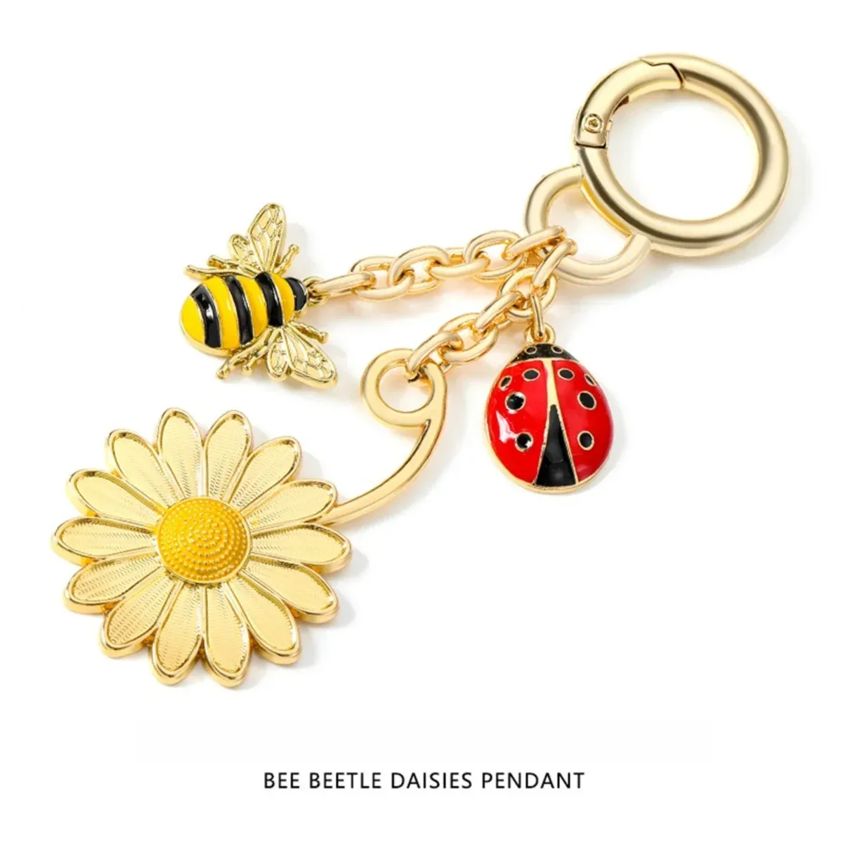 nouveau porte-clés mignon en alliage métallique, motif marguerites, abeilles et coléoptères, breloque de sac, pendentif pour femmes, accessoires pour voiture, sac à dos et portefeuille