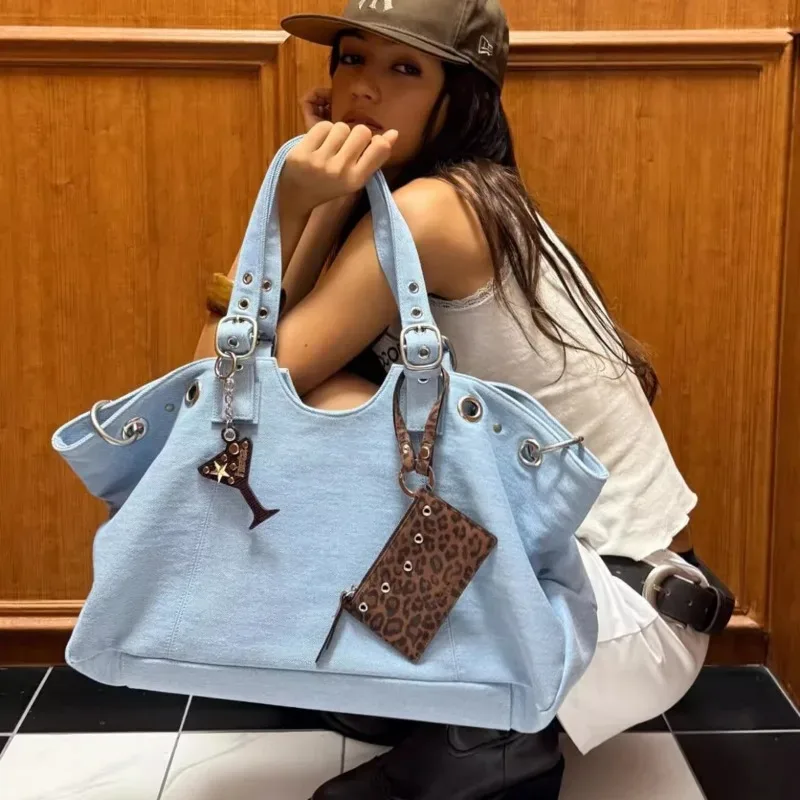 sac de moto y2k cool girl pour femmes, sac fourre-tout coréen haut de gamme de grande capacité, sac à bandoulière de voyage à la mode