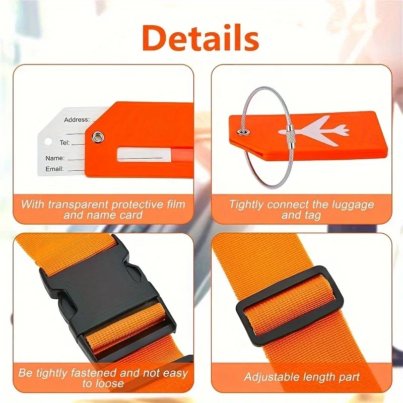 sangle bagage tissu couleur vibrante fixation orange noir voyage identification bagage belt boulon réglable prévention craquelures transport