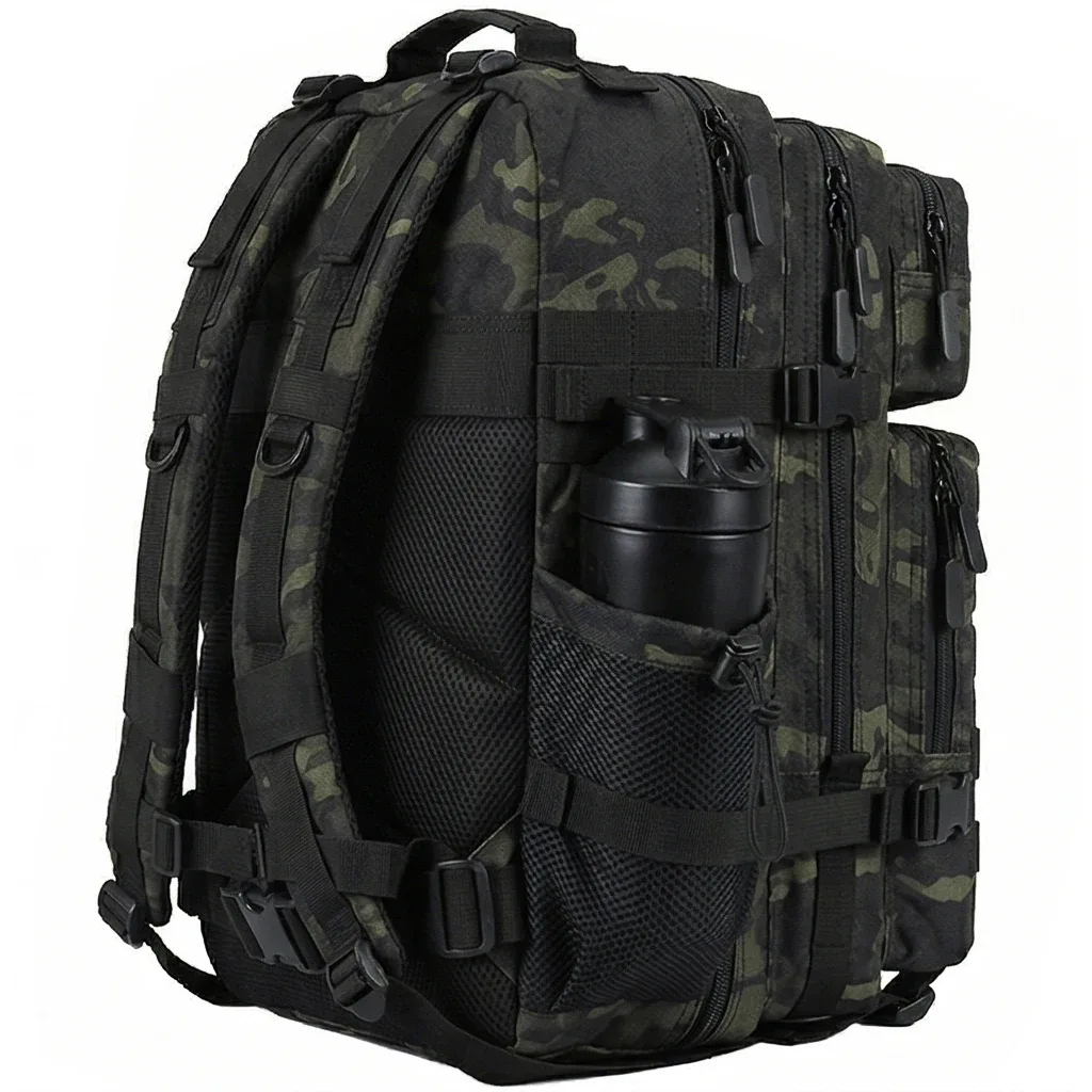 sac dos oxford université camouflage kaki noir bandes velcro ceinture coussin air imperméable usage voyage randonnée camping