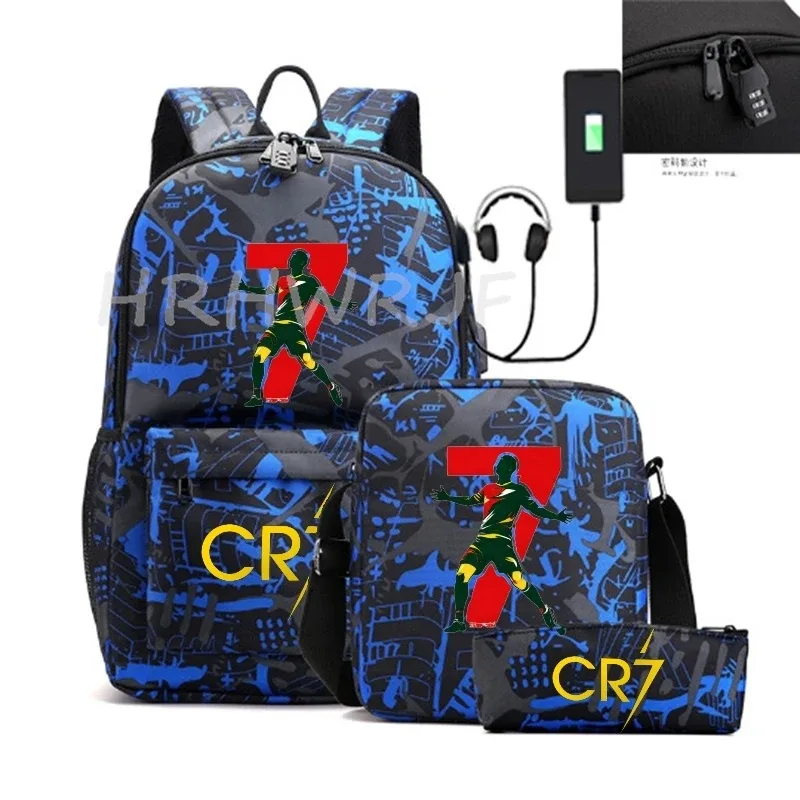 sacs à dos sport décontractés cr7, lot de 3, légers et simples, grande capacité, pour adolescents, ordinateurs portables, école, femmes, hommes, voyage, usb, anti-vol, mochilas