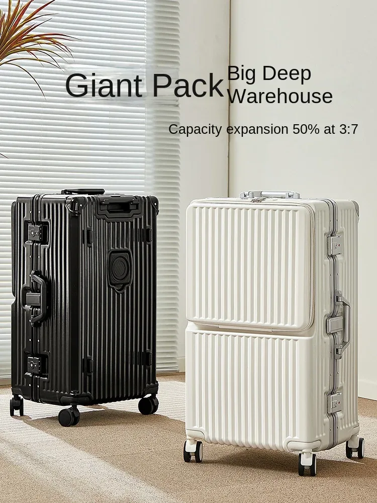 valise pvc blanc gris ligne verticale roulettes poignées supérieure latérale transport voyage grande capacité