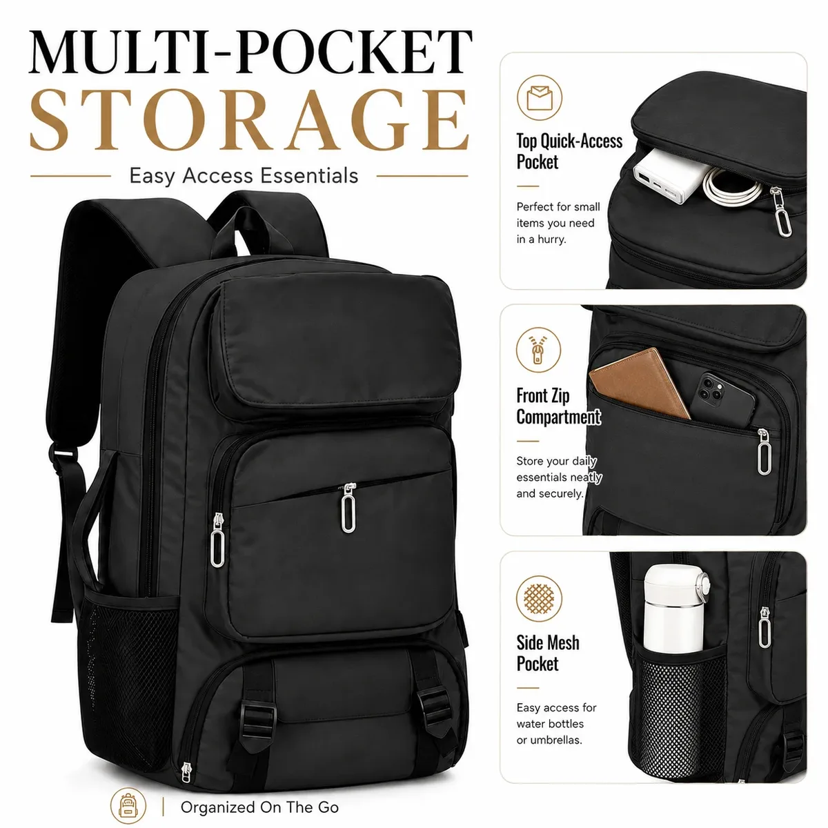 sac à dos de voyage pour homme de grande capacité avec compartiment séparé pour chaussures et plusieurs poches pour organiser les ordinateurs portables, un sac à dos spacieux adapté aux voyages d'affaires, aux vacances et aux trajets quotidiens.