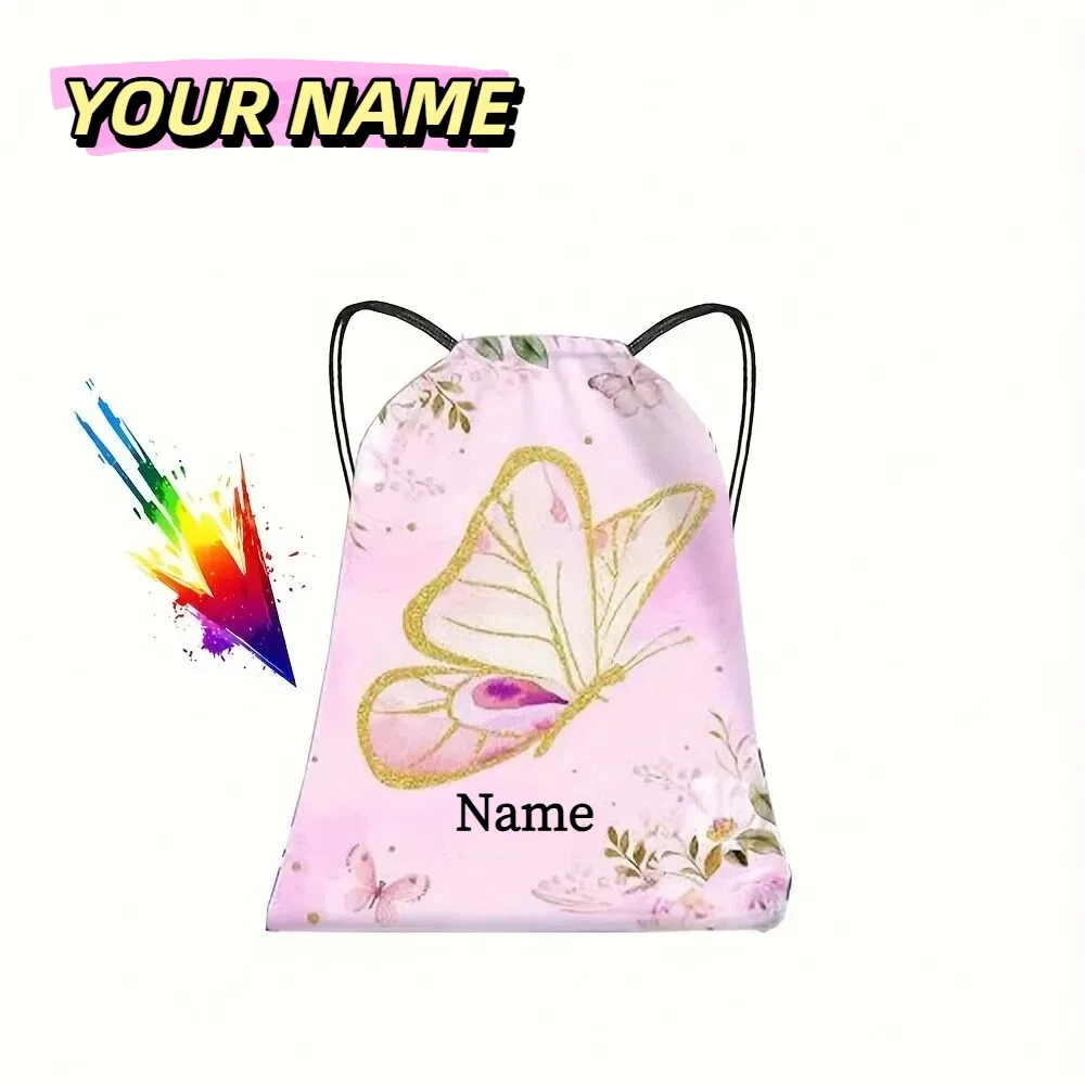sac à dos personnalisé avec cordon de serrage et motif de papillon mignon, pour unisexe, voyage, sport, natation, utilisation quotidienne en plein air