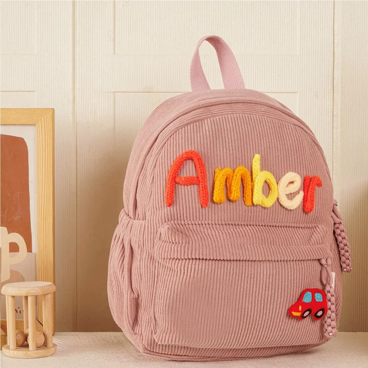 sacs à dos personnalisés en velours côtelé – sacs à dos brodés sur mesure, décorations florales/animalières, styles parent-enfant, sac pour sœur/frère