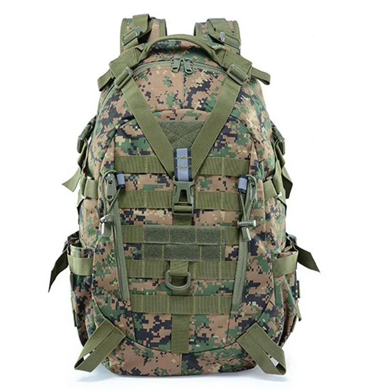 sac dos polyester vert olive poches latérales molle ceinture air sangles ajustables survie camping randonnée plein air