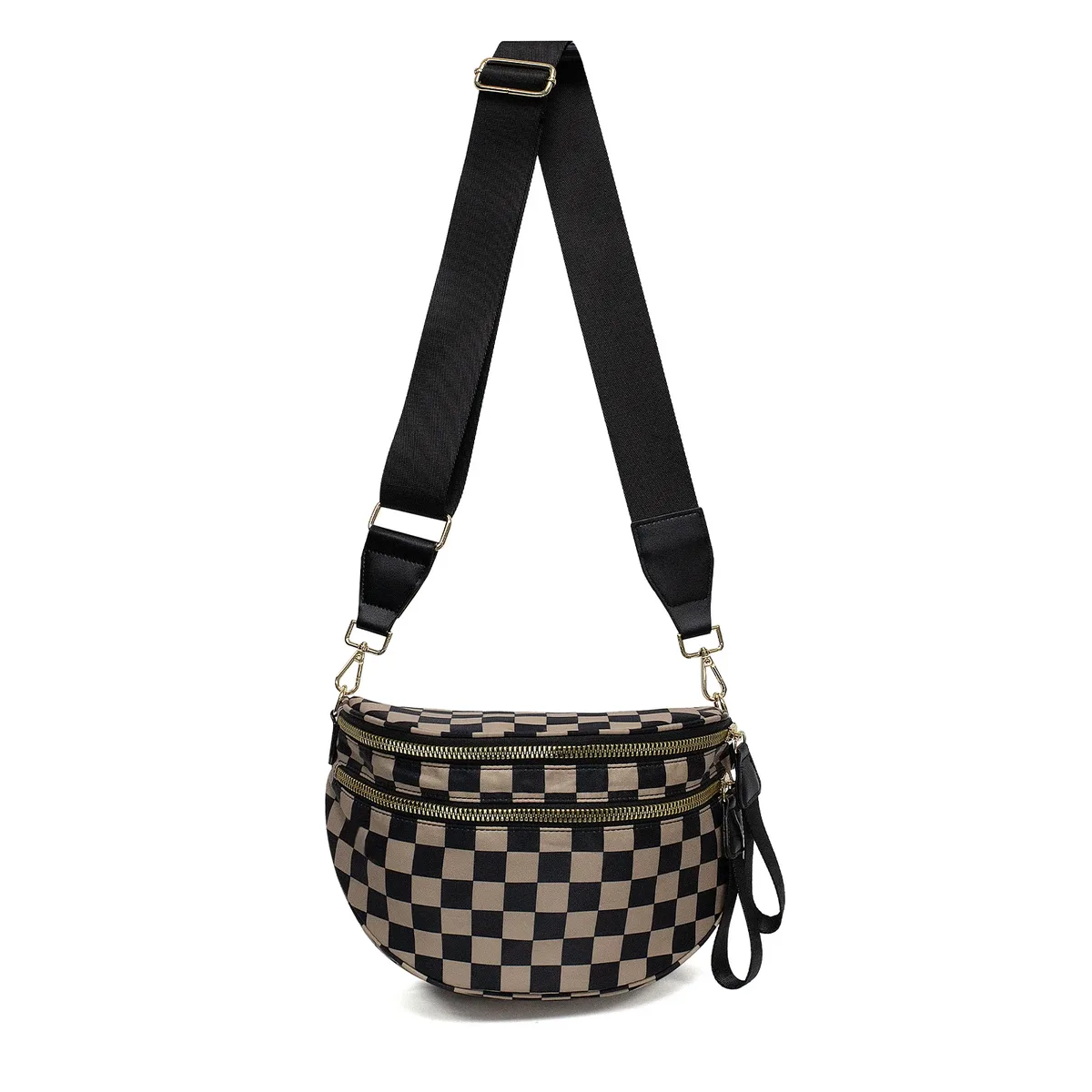 doyogi noir et blanc à carreaux spacieux bum sac sacs à bandoulière pour femmes en nylon essentiels de voyage sac de maman sac à couches pour maman