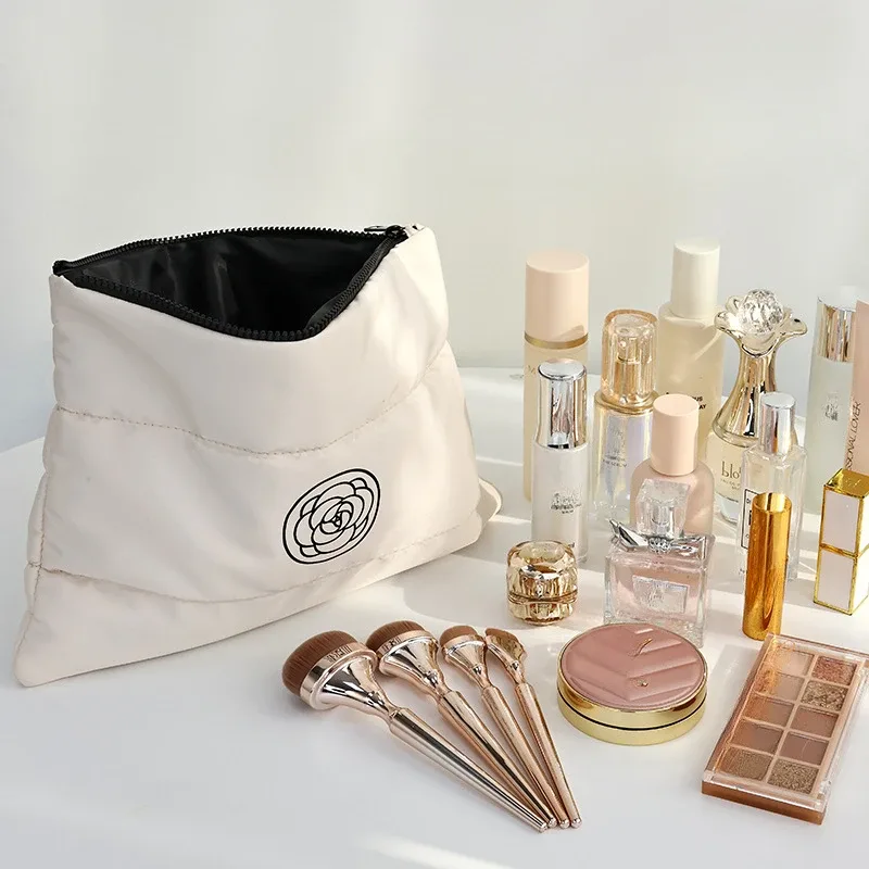 trousse de maquillage grande capacité en coton doux, organisateur de voyage portable et élégant pour femmes