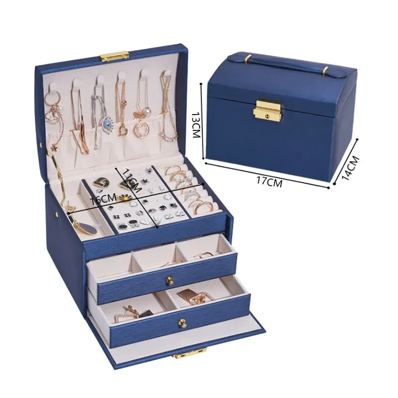organisateur voyage bijoux pu rose vert marine compartiment tiroirs poignées elégantes stockage cosmétiques femmes travail vacances