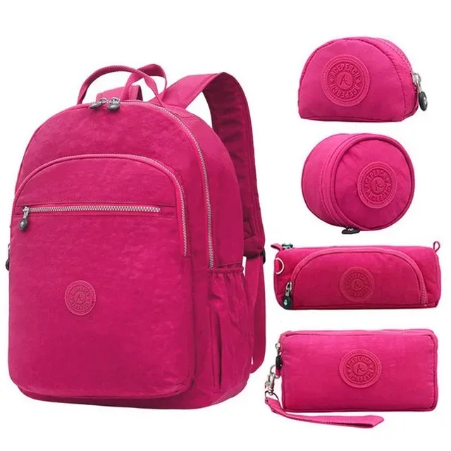 sac dos nylon gris anthracite compartiments poches latérales glissière accessoires pompon porte monnaie voyage école adolescente