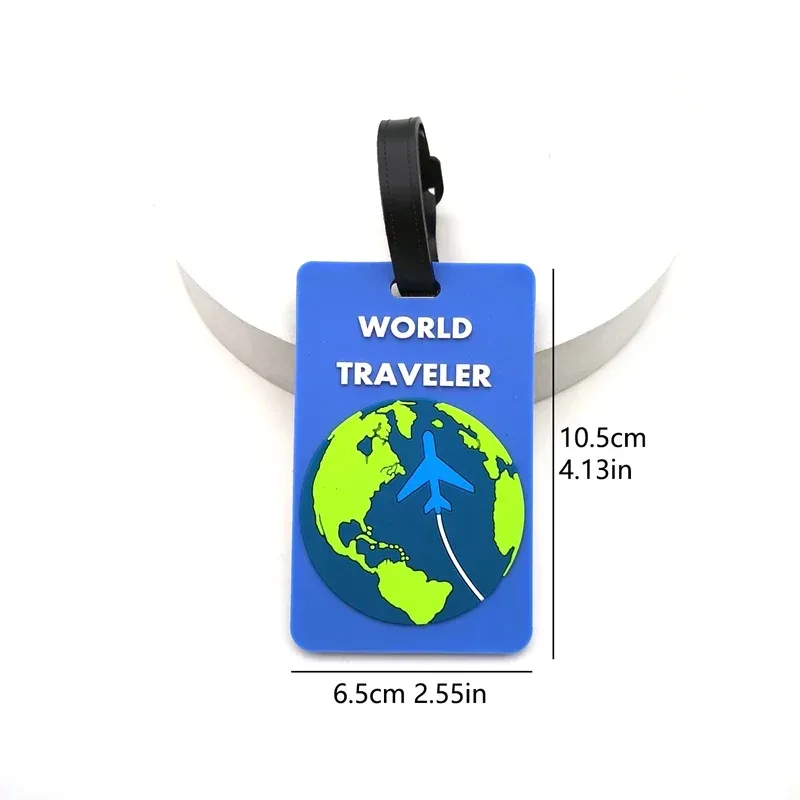 étiquette bagage plastique motif world traveler my tour avion bleu rouge rose vert marron identité voyage croisière