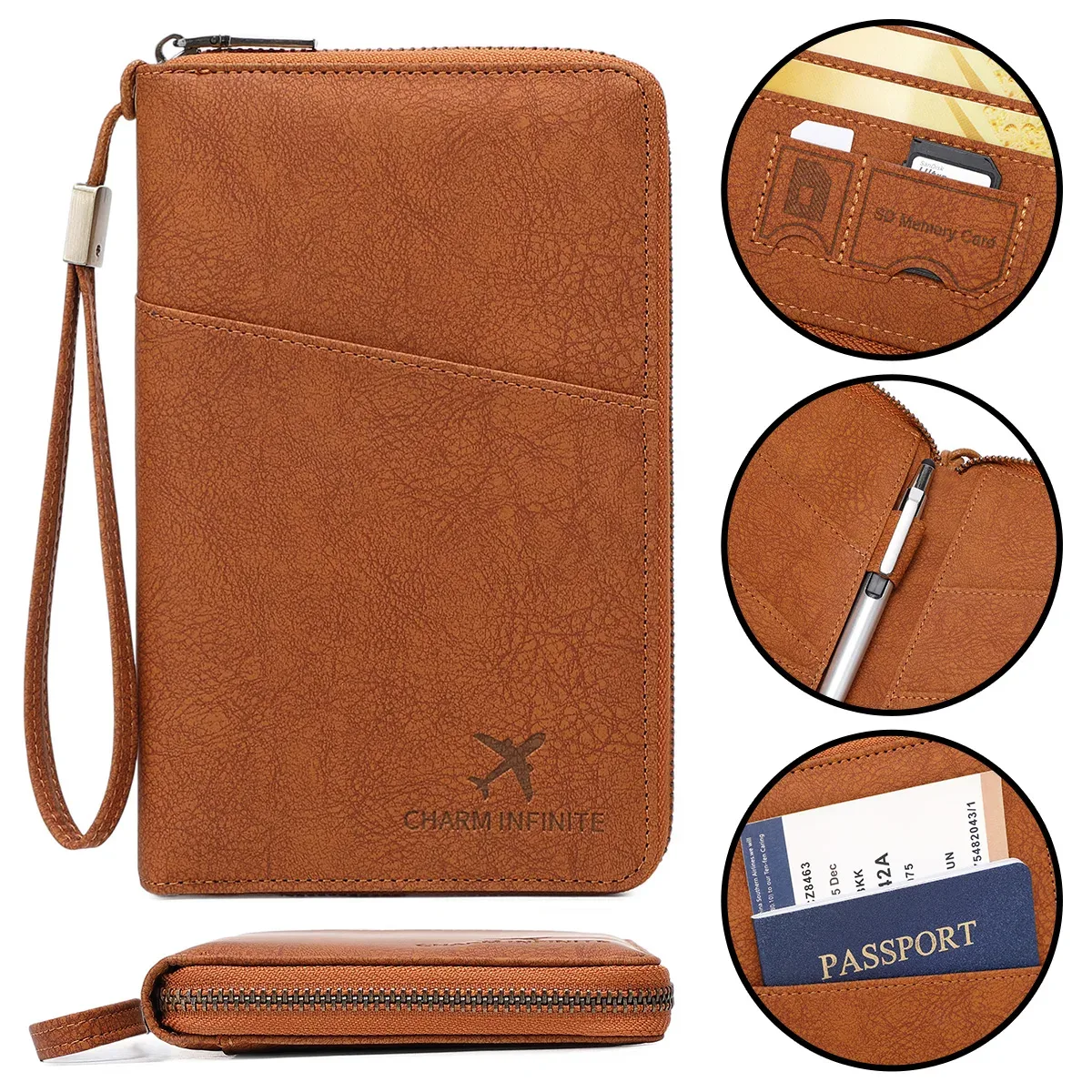 nouveau porte-passeport de voyage antivol rfid, unisexe, grande capacité, avec fermeture éclair, porte-documents, sac de rangement multifonctionnel