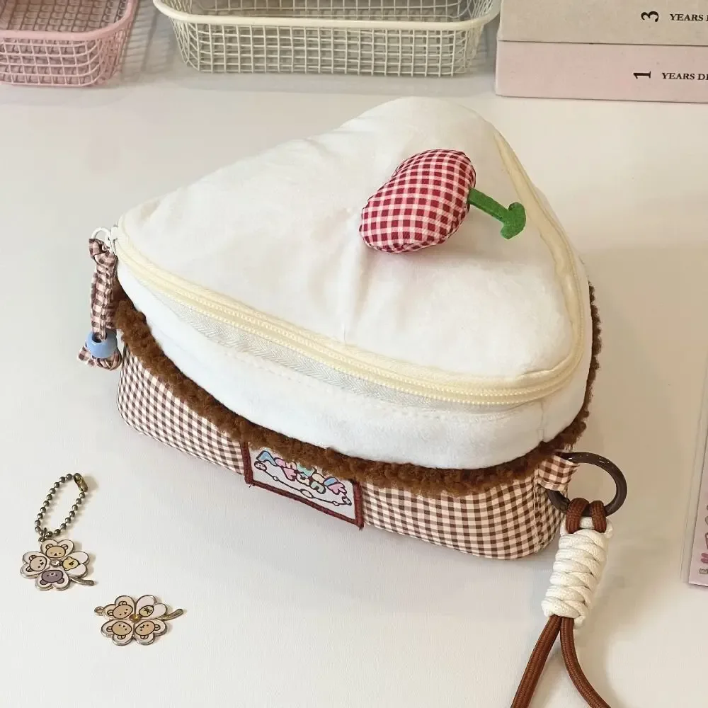 sac à maquillage kawaii cherry, grande capacité, forme triangulaire, pochette cosmétique, design à rabat, sac pour appareil photo, femme