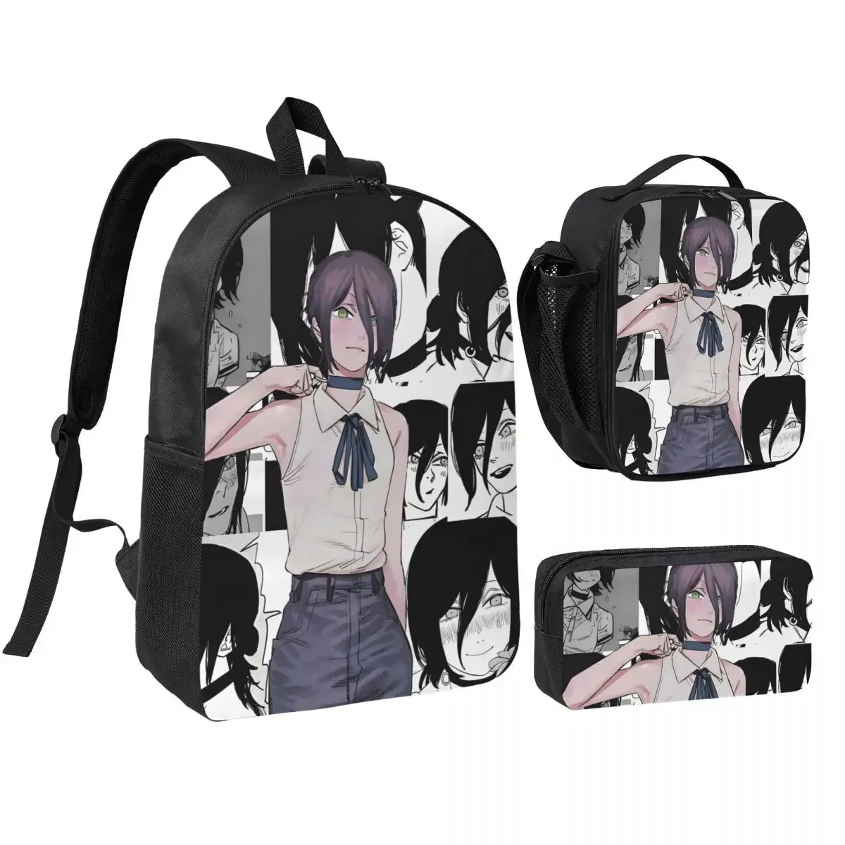 sac dos polyester noir motif graphique format rectangulaire bandoulière grande capacité voyage école université travailler transport documents ordinateur portable luncheon sac crayons