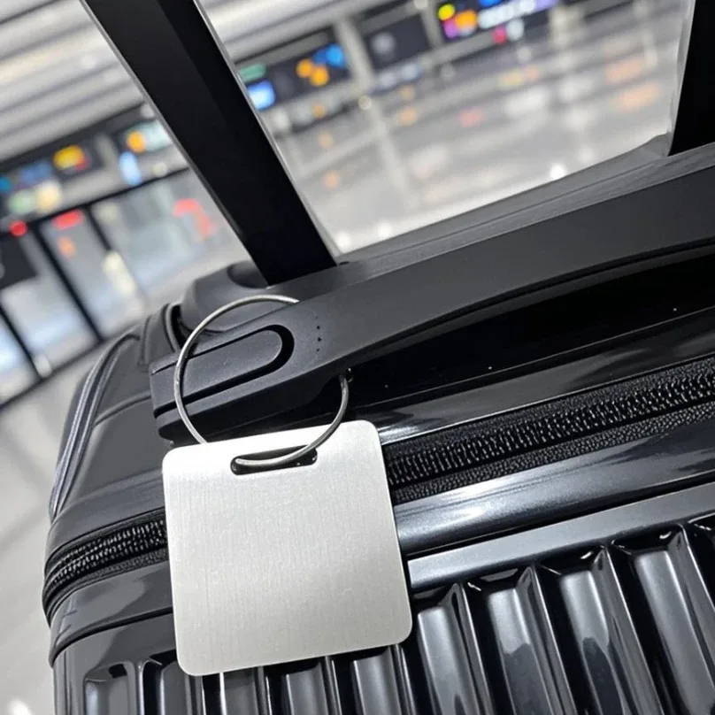 étiquette bagage métal carrée anse métal personnalisable voyage identité sécurité antiperte multicouleur travels accessoire
