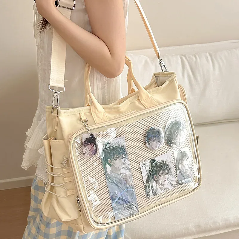 nouveau sac à dos harajuku badge transparent poupées montrer sac de douleur grande capacité sac fourre-tout à bandoulière y2k mode sac à dos bandoulière cadeau