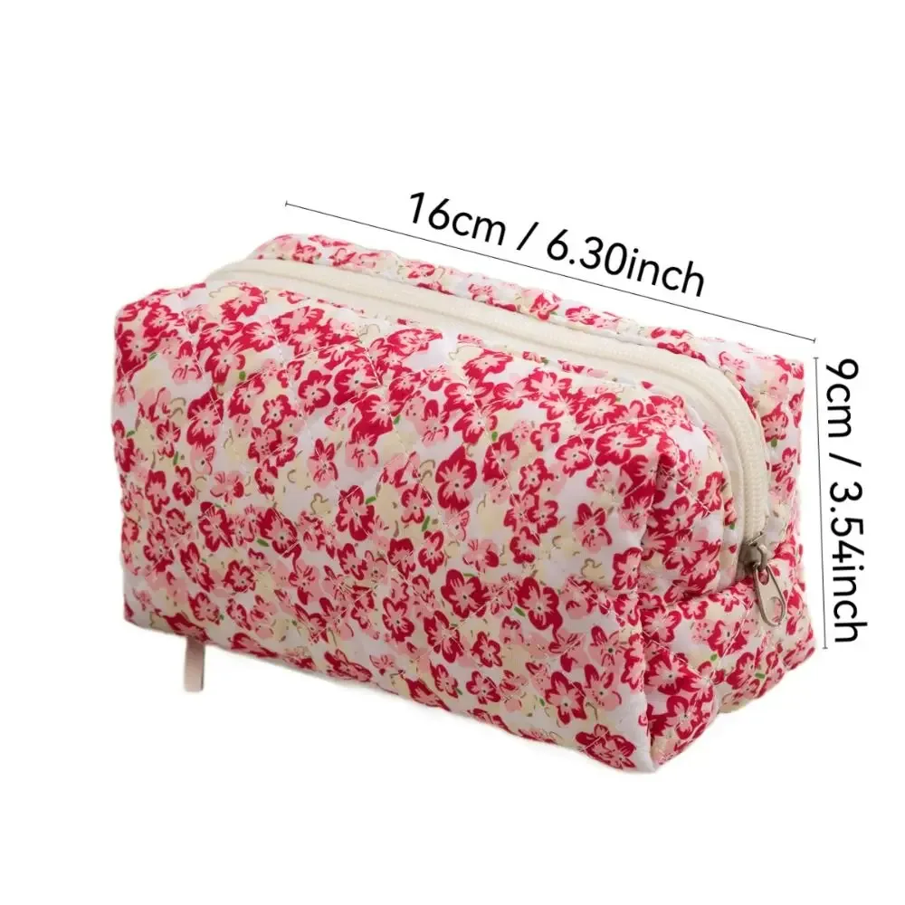 trousse de maquillage portable en coton matelassé à fleurs, sac à main de toilette multifonctionnel de grande capacité, porte-monnaie léger pour femmes