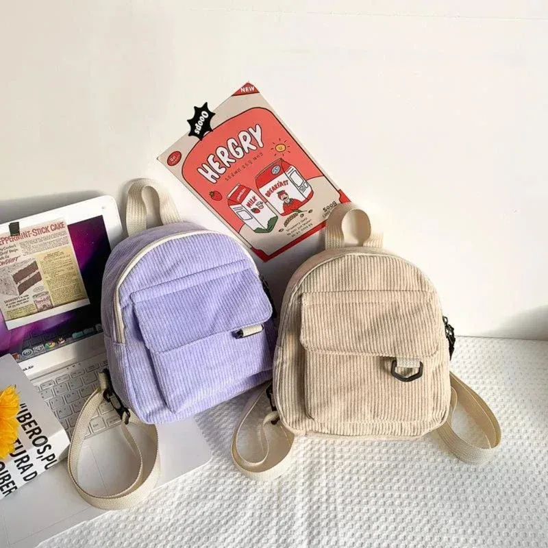mini sac à dos en velours côtelé, sac de transport de maquillage populaire et mignon pour étudiant